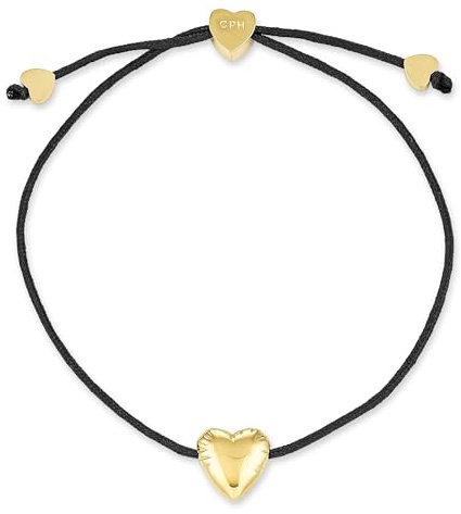 Copenhagen STUDIOS Bracelet Balloon Hearts - Damenarmband mit Nylonband & Herzanhänger aus poliertem Edelstahl - stufenlos verstellbar