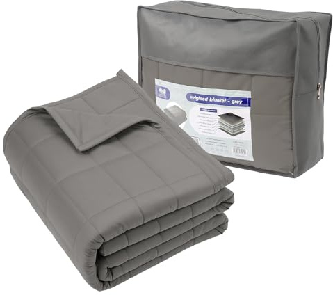 Harbour Housewares Gewichtsdecke mit Aufbewahrungstasche - 150 x 200cm - 8kg - Grau - 1x Schwer Erwachsene Baumwolle Bett Abdeckung Werfen mit Glasperlen | Hochwertige 7-Lagen-Konstruktion | Angst