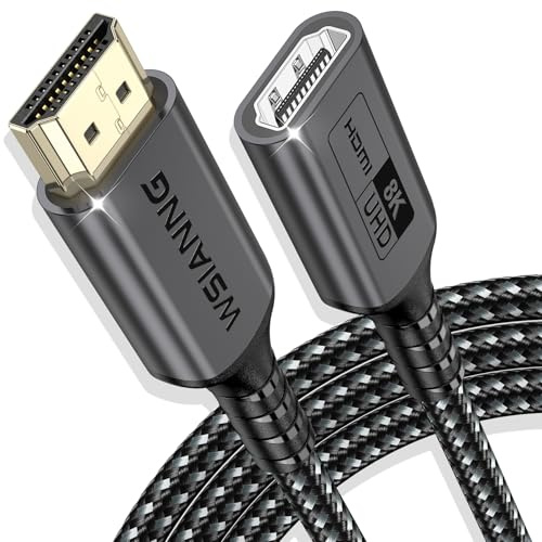 WSIANNG Cable de Extensión HDMI 2.1,1m para Gaming & Home Cinema, Cable Alargador HDMI 8K@60Hz 4K@120Hz/144Hz, eARC HDR10+, para TV Stick, PS5, Portátil, Proyector