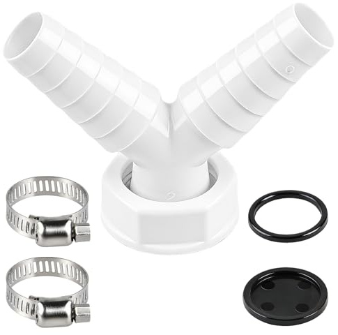 Abfluss Waschmaschine Doppelanschluss Y-Adapter 1 Zoll, Universeller Waschmaschinenanschluss für Trockner & Geschirrspüler, Siphon Anschluss Set mit Schlauchschellen & Dichtungen (19-24mm)