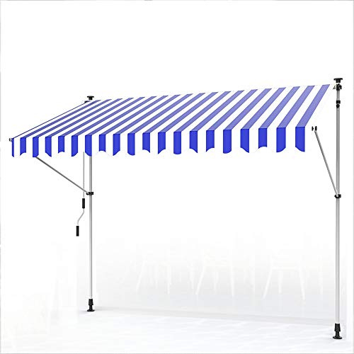 Mucola Klemmmarkise Balkonmarkise ohne Bohren 300x120 cm Blau Weiß | UV-Schutz +, wasserabweisendes Polyester 180 g/m², stufenlos per Handkurbel verstellbar, höhenverstellbar, für Terrasse