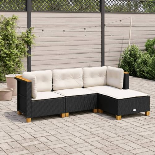 Massbinet Gartenmöbel Set Balkonmöbel Garten Lounge Set 190cm Gartensofa mit hocker Schwarz Vollverflechtung