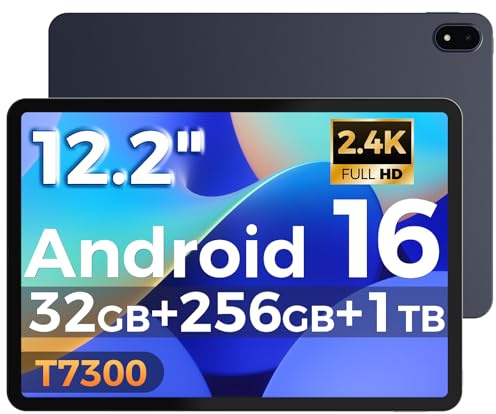 RebotAi Tablet 12.2 Inch Android 16 Tablets with Octa-Core T7300, 32GB RAM+256GB ROM, 10000mAh Large Tablet 2400 * 16000 IPS, 5+16MP/Gemini AI/Widevine L1, Case Included