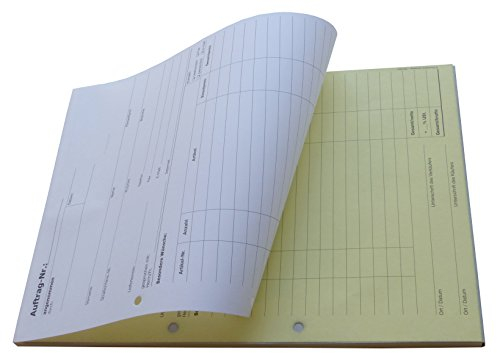 Druckerei Scharlau 1x Auftragsblock Block Auftrag DIN A4, 2-fach selbstdurchschreibend, 2x50 Blatt weiß/gelb - gelocht (22204)