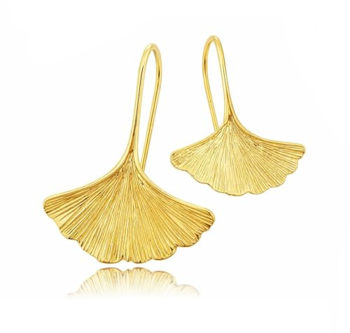 SOVATS 925 Sterlingsilber Vergoldete Ohrhänger Ginkgoblatt, Blatt Damen | Zarter botanischer Look, sicherer Ohrhaken, feines Natur Mode Geschenk für Damen, nickelfrei, Schmuckbox