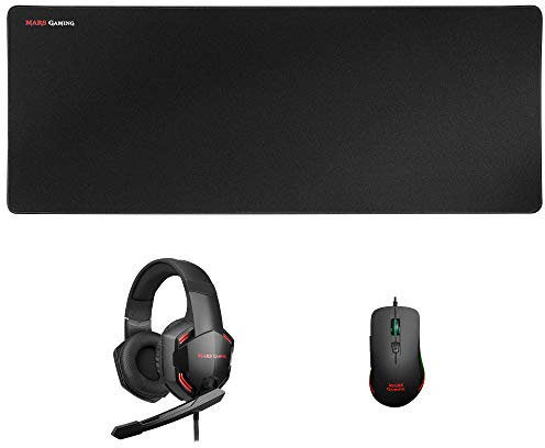 Mars Gaming MCPPRO, Combo Gaming, Ratón 9800DPI, Alfombrilla XL y Cascos Over-Ear, Negro