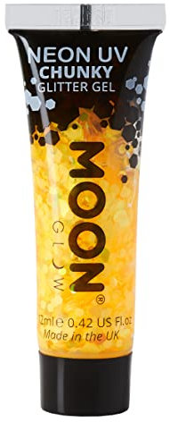 Moon Glow Gel UV pailleté pour visage et corps néon, jaune doré, 12 ml (lot de 1)