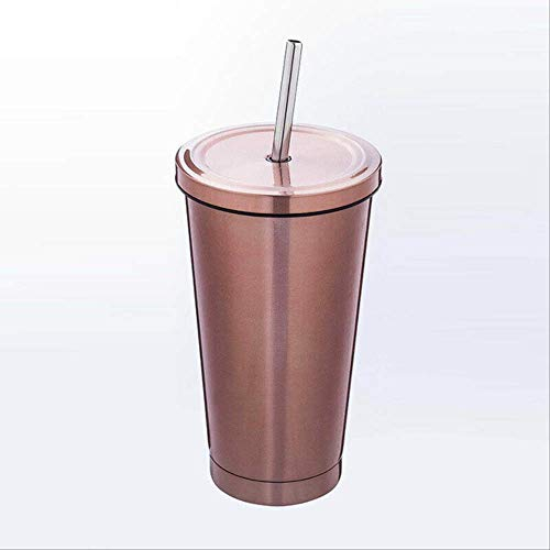 fssdd Stainless Steel Cup Coffee Mug With Drinking Straw 500ml Rose Gold