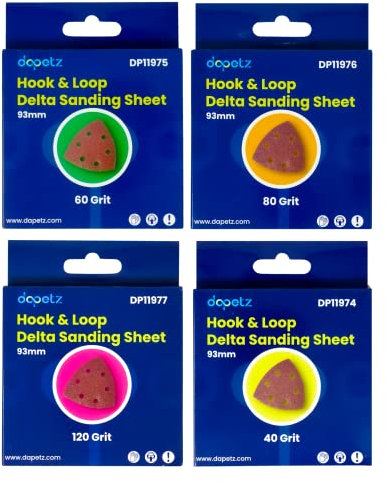 Dapetz ® Multi Tool Triangle Sanding Pads 20 PCS Compatible with Bosch, Makita & Black Decker 93mm Detail Sander Pads Dust-Free 6-Holes, Hook and Loop 40 60 80 120 Grit