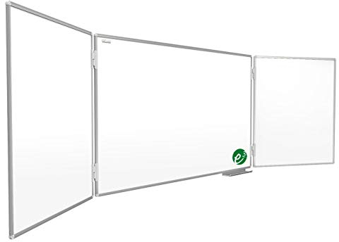 ALLboards Tableau Blanc Emaillé Scolaire Type Triptyque avec Cadre en Aluminium 150x100cm//300cm, Tableau Blanc Magnétique Whiteboard avec 2 Ailes, Tableau en Porcelaine