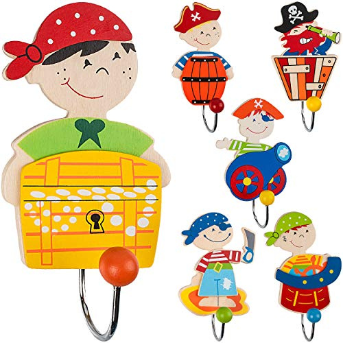 alles-meine.de GmbH 3 TLG. Set Garderobenhaken - Piraten & Seefahrer - aus Holz & Metall - Wandhaken/Kindergarderobe - einzeln mit 1 Kleiderhaken - Kind Wandgarderobe - für I..