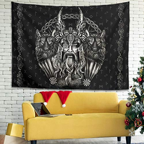 Firelife Wikinger Odin Runen Wandteppich Wandbehang Tuch Wandtuch Wall Hanging Tapisserie Wanddeko für Schlafzimmer Wohnzimmer Stranddecke Tagesdecke White 200x150cm