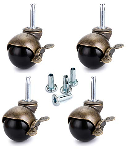 Skelang Stem Castor Wheels 50mm, Ball Castors with Brake, Antique Swivel Casters for Furniture, Sofa, Chair, Cabinet, Load Capacity 40kg Per Castor, Pack of 4