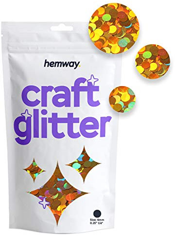 Hemway Craft Glitter - Circle Shaped 50g Gold Holographic | Metallic Sequin for Resin & Epoxy Crafts | Supplies for Tumblers, Cards, Jewellery, Candle, Hair, Face, Body & Nail Art