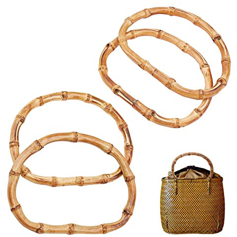 CHGCRAFT 4 Pezzi Manici in bambù a Forma di Giunto a Forma di D per Manici in Legno Handmade Borsa di Fabbricazione Maniglie per Bag Beach Bag Handbags Straw Bag Maniglie di Borsa, 13×9 cm
