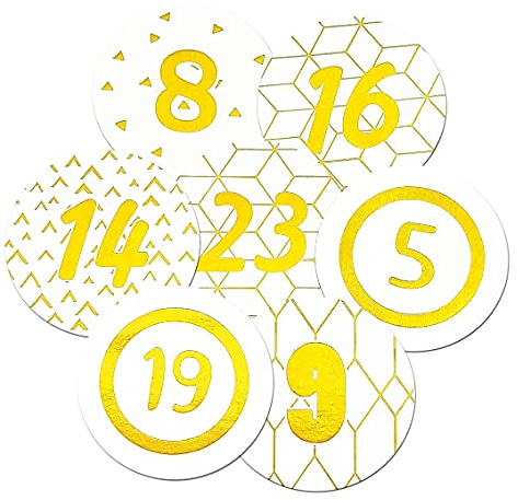 Frau WUNDERVoll® 48 Adventskalenderzahlen Aufkleber für 2 Kalender weiß,Gold, Durchmesser 4 cm (Angebot)/ Sticker, Weihnachten, Adventskalender, DIY Kalender