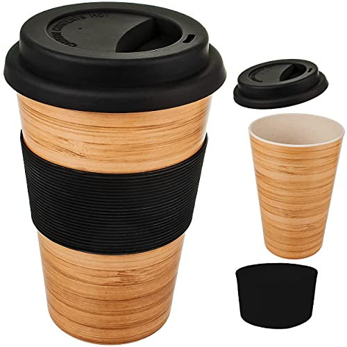 alles-meine.de GmbH Geschirr Motiv & Artikel wählbar 4 Stück Coffee to Go Becher/Trinkbecher/Kaffeebecher - Holz Farben - 400 ml / 0,4 Liter - BPA frei - mit Deckel - d..