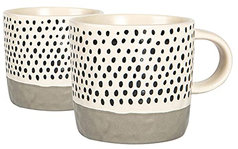 Nicola Spring Getauchte Dotty Stone Hece Kaffeetassen - 385ml - Grau - Pack Von 2