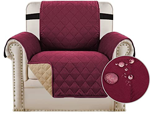 Bestenrose Sesselschoner Sesselauflage Relax mit Armlehnen Sofabezüge wasserdichte Sessel Überwurf Sofa Protector mit Riemen für Wohnzimmer Schutz Haustier Abdeckung (1 Seater, Rot)