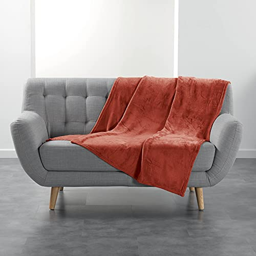 Douceur d'Intérieur, Plaid (125 x 150 cm) Flanou Terracotta, Flanelle