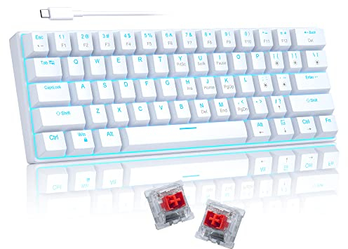 Camiysn Teclado mecánico 60% para Juegos, Teclado Blanco para Juegos con interruptores Rojos, Cable Desmontable Tipo C 60% Mini Teclado con luz Azul Polvo para Windows/Mac/PC/Laptop