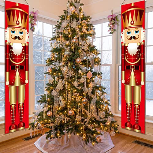 WODICY Nussknacker-Weihnachtsdekoration, Nussknacker-Veranda-Schilder, 30 x 179,8 cm, Outdoor-Nussknacker-Banner, lebensgroßes Soldaten-Modell, Nussknacker-Banner für Haustür, Weihnachtsdekoration
