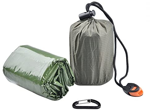 DONGKER Notfalldecke Schlafsack, 1 Pack Biwaksack mit Pfeife und Karabiner, Wasserdichter Leichter Hitzeabweisend Kälteschutz, für Outdoor Camping Wandern, 90 x 200 cm