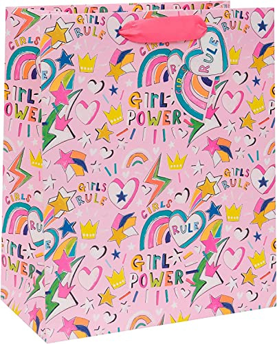 Glick Luxury Large Gift Bag, Paper Salad Juniors Girl Power Gift Bag, For Birthdays and Other Celebrations, 260x315x135mm, Multi-Colour