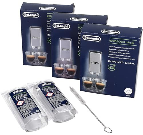3x Descalcificador DeLonghi Eco Decalk Mini 6x100ml en set con cepillo de limpieza LUTH Premium Profi Parts para máquina de café 5513292821 DLSC200
