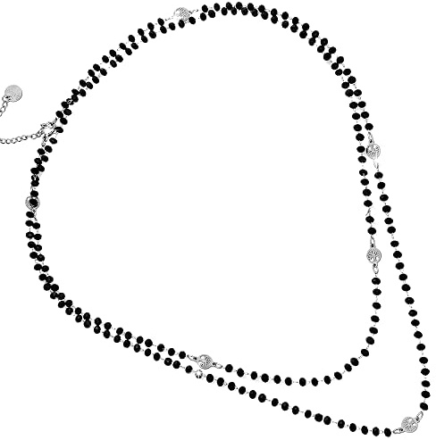 Beloved ❤️ Collana donna lunga in acciaio con 200 cristalli briolè neri - Charms a tema - Lunghezza regolabile con moschettone - Silver Alberi della vita (Silver Alberi della vita)