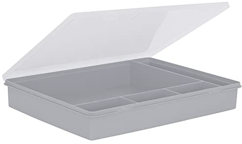 Wham 5.03 38cm 5 Division Plastic A4 Sheet Desk Organiser Storgage Box Upcycled Soft Grey/Clear