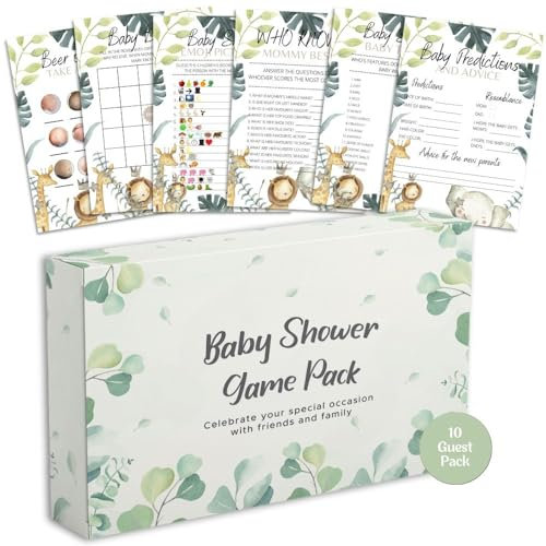 Your Party Games Baby Shower Games - 6 Game Bundle - Eucalyptus, Jungle, Safari, Baby Boy, Baby Girl - 10 Guests Pack (Jungle)