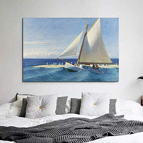 Yangld Edward Hopper Segelboot Leinwand Gemälde Druck Moderne Wandkunst Ölgemälde Poster Bild Wohnzimmer Dekoration 30x45CM Rahmenlos