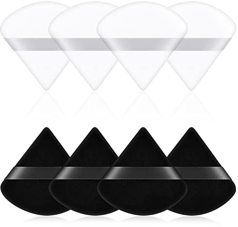 AUAUY 8 PCS Dreieck Makeup Puderquaste, Gesicht Schwämmchen Powder Puff, Waschbar Wiederverwendbar Makeup Sponge, Nass Trocken Make up Werkzeug für Loses Puder oder Foundation Rouge (4 Schwarz+4 Weiß)