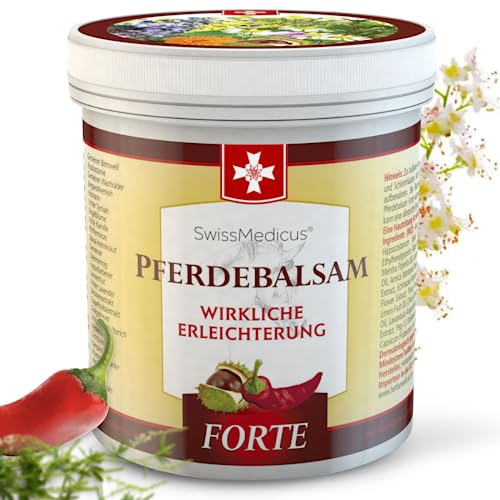 SwissMedicus Pferdebalsam Massage-gel mit 25 Kräuterextrakte (Beinwell, Rosskastanie, Arnika, Eukalyptus) Spürbare Linderung bei Massage Für Muskеln, Gеlenke, Rückеn Wärmend EXTRA STARK 250ml