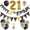 GoldRock 21 Geburtstag Deko Schwarz Gold, 21. Geburtstag Männer Frau, Luftballon 21 Geburtstag, Geburtstagsdeko Mann 21 Jahre, Happy Birthday Girlande,Folienballon Zahl 21, Deko Geburtstag Mann 21