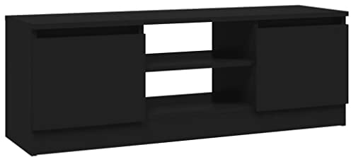 vidaXL Black TV Cabinet: Modern Living Room/Bedroom Storage Unit - Engineered Wood TV Stand with Door and Shelves, 102x30x36 cm