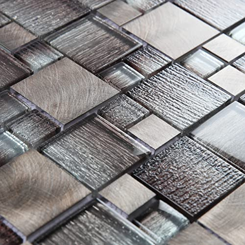 Lucca Bronze Metal and Glass Squares Mosaic Tiles Sheet for Walls Floors Bathrooms Kitchen (Full Sheet 30 x 30cm)