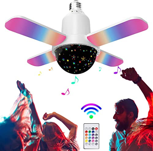 Veeteah Led Music Light Bulb,Wireless Led Music Speaker Bulb | Bright Smart Light Bulbs with Four Fan Colorful and White Modes for Home