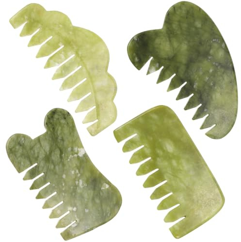 Healifty 4 Stück Jade Gua Sha Kamm Set Für Gesicht Kopfhaut Und Körper Massage Muskelentspannung Und Hautstraffung