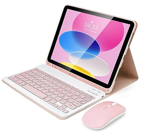 SOPPY Bluetooth Keyboard Case with Mouse for iPad 11th Gen. (A16) 11-inch 2025, 10th Generation 10.9 inch 2022, Detachable Protective Cover, with Built-in Pen Holder, UK Layout, Pink