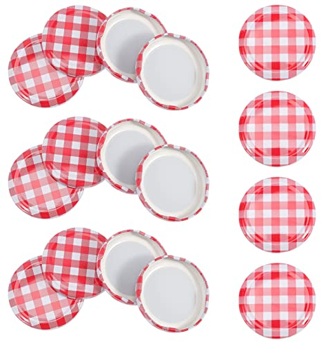 UPKOCH 40pcs Mason Canning Jar Lids Checkered Jar Lids Airtight Split-type Lids Sealing Yogurt Jar Lids Wide Mouth Jar Lids Replacement Covers Honey Jars Caps 58mm