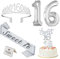 Süße 16 Geburtstag Dekorationen für Mädchen Silber mit Sweet 16 Schärpe und Tiara, Cake Topper und Kerzen, Silber Zahlenballons, 16 Geburtstag Geschenke für Mädchen