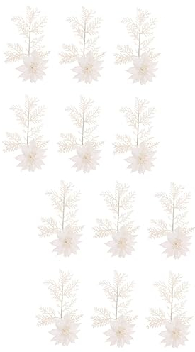 Abaodam 12 STK Weihnachtsblume Künstliche Weihnachtssterne Weihnachtsglitzerstiele Tannennadeln Für Den Weihnachtsbaum Mini-weihnachtsstern Glitzerfarn Sprühen Künstliche Weiß Sport