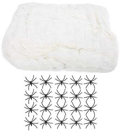 Buachois Halloween Deko Spinnennetz, 200g Dehnbare Spinnennetz, 660 Quadratmeter Großes Elastisches Spinnennetz mit 40 künstlichen Spinnen, Spukhaus Dekoration Partyzubehör für Drinnen und Draußen