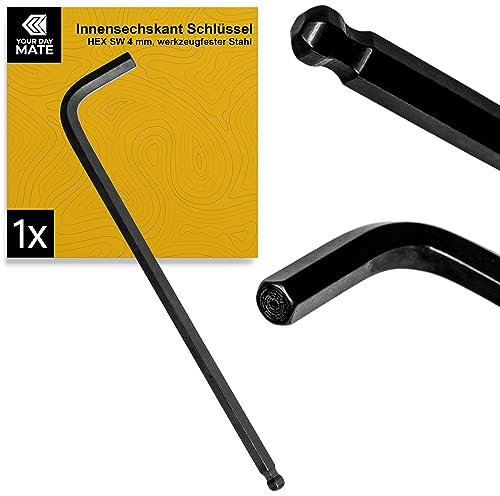 Llave de hexágono interior, 1 pieza, HEX SW 4 mm, acero resistente a las herramientas, llave de herramienta con cabeza esférica para montaje inclinado, llave hexagonal profesional para ángulos