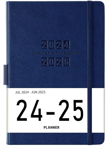 Artfan Planer 2026 - Planer 2026, Januar 2026 - Dez. 2026, 12 Monate wöchentlich und monatlich, 14,6 x 21 cm, Saffiano-Leder mit dickem Papier, Rückentasche mit Notizseiten, Marineblau