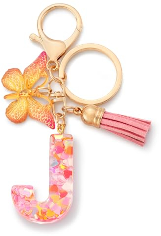 CHUQING Schlüsselanhänger mit Anfangsbuchstaben für Mädchen und Frauen, Rosa, süßer Schmetterlings-Herz-Schlüsselanhänger für Rucksack, Schultasche