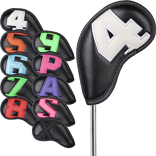 Craftsman Golf 10pcs Magnetic Black Iron Headcover set with Large Colorful No.on Both Sides Suitable for Left and Right Hand Golfer