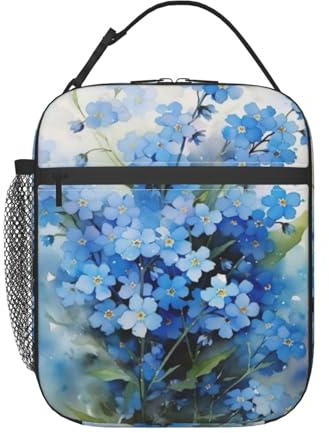 VhoMes Aquarell-Vergissmeinnicht-Blumen,Lunchtasche, isolierte Lunchbox, Lunch-Einkaufstasche, Picknick-Lunchbox für Arbeits- und Schulpicknick